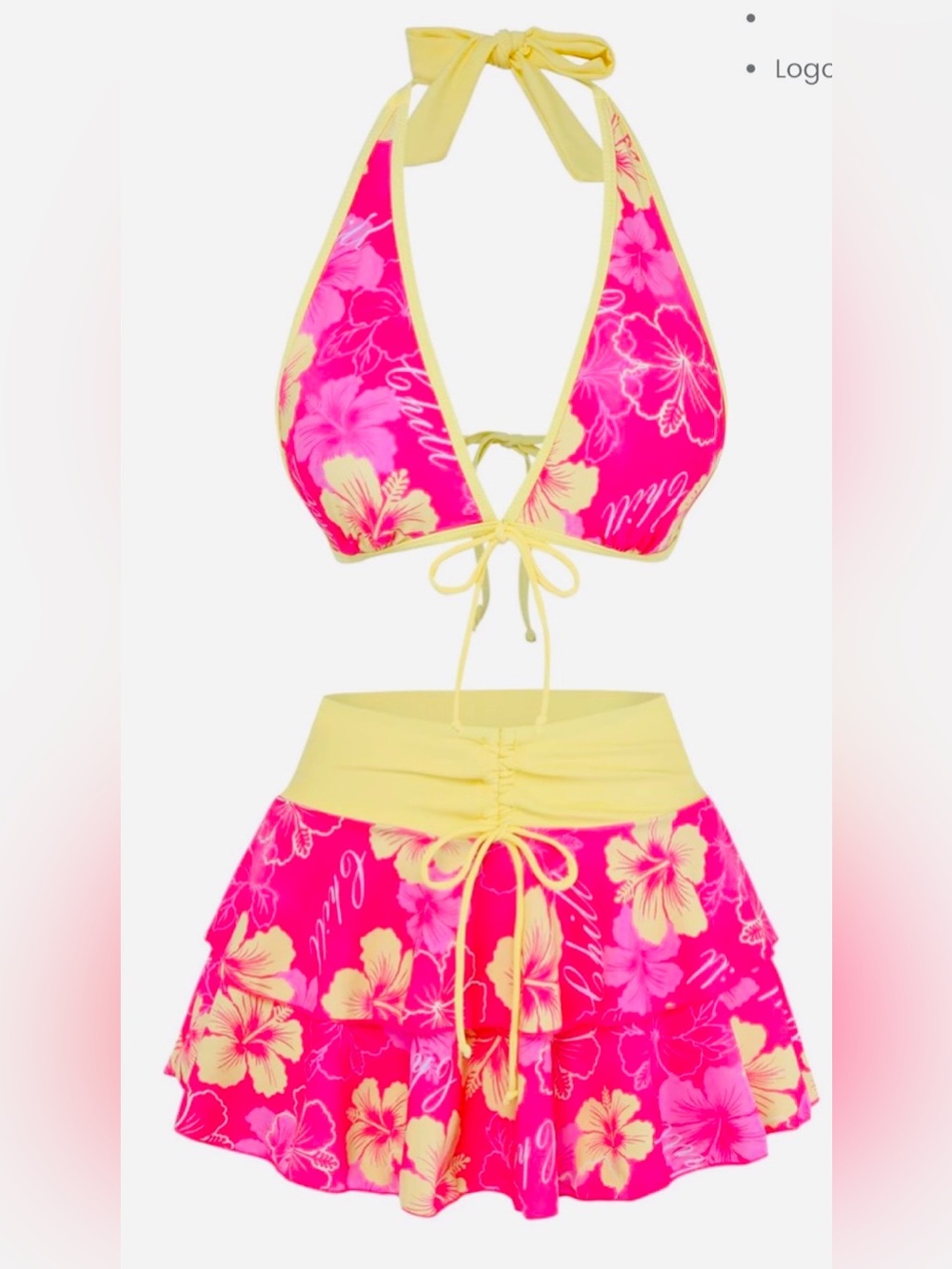 NWT 🏝️👙🏖️🌸Pink & Yellow Floral 3 PIECE Bikini Set with Skirt 👌🏼🤩💓